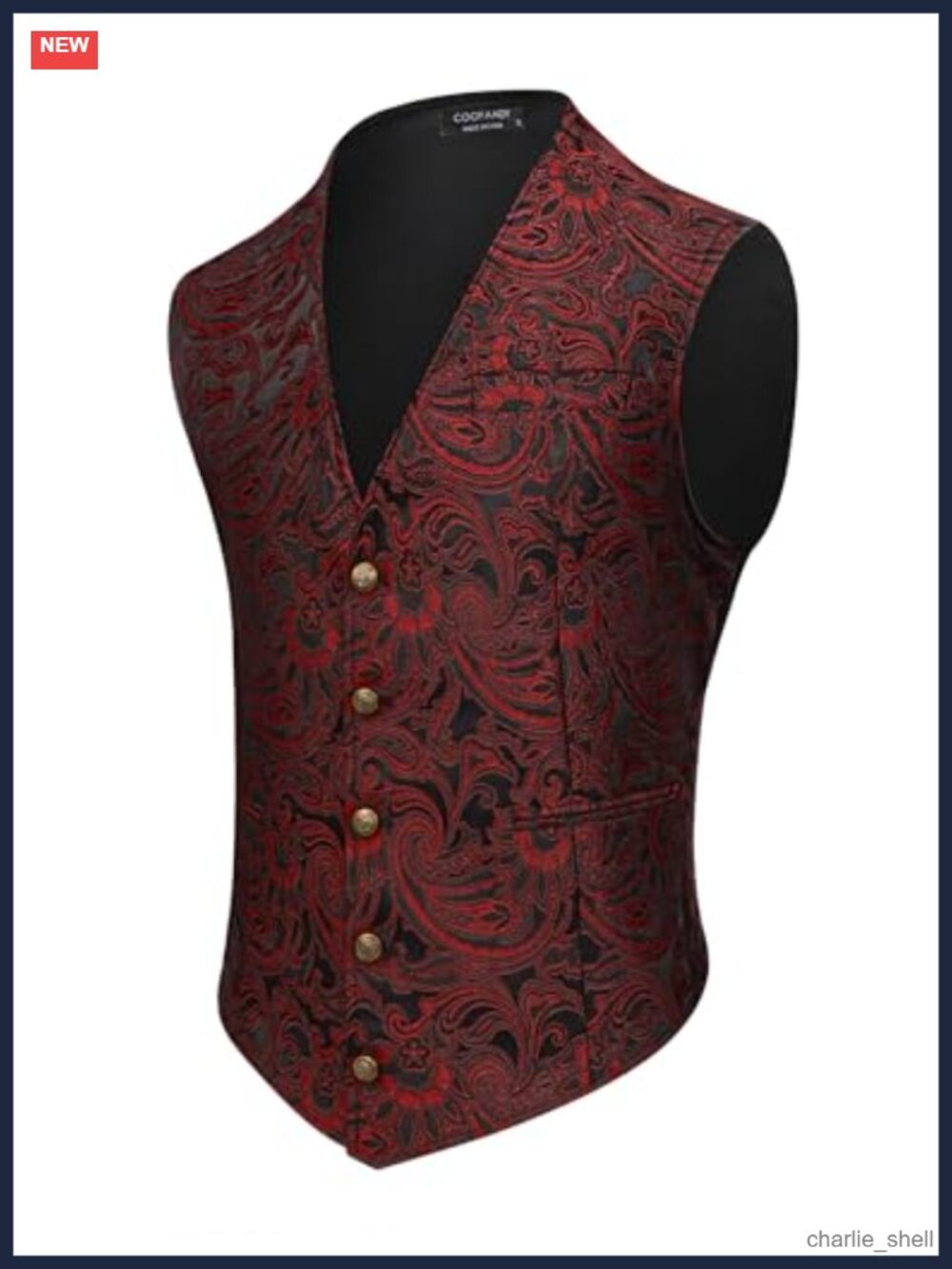 Men's Paisley Vest Steampunk Gothic Victorian Slim Fit V-Neck Tuxedo Waistcoat